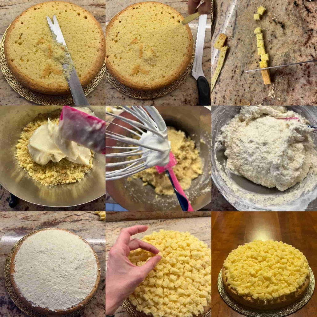 assemblare la torta mimosa, faricre e decorare